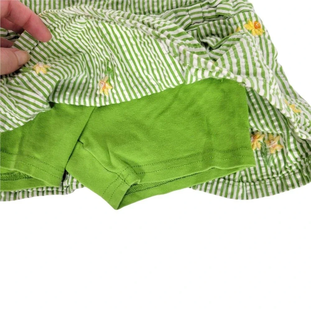 Kids Green Daffodil Embroidered Skort Pleated Bow Waist Size 4‎
